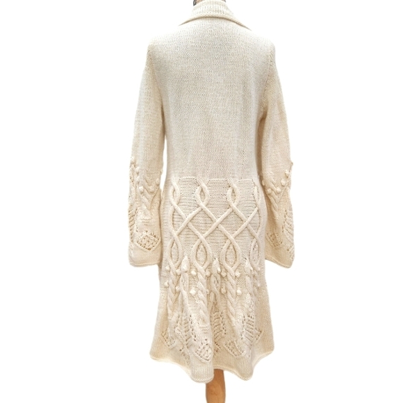 HANDKNIT Cable Knit Long Cardigan, Cream, Women's Small - Picture 4 of 6